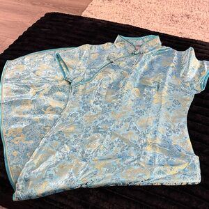 Elegant Blue and Gold Women's Dress